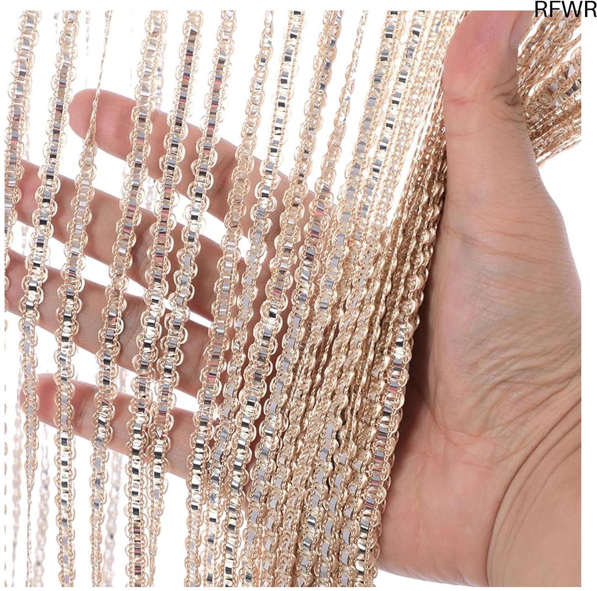  ® Kralen deurgordijn 100 x 200 cm | Lichtgewicht Vliegengordijn voor Deuren en Ramen | Decoratief Scheidingswand met Kwastjes | Champagnekleur